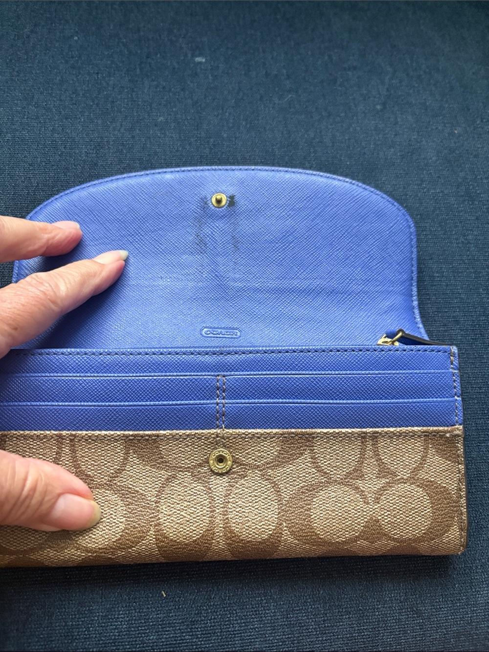 Coach Brown Signature Flap Wallet with Logo Emblem - Picture 3 of 10